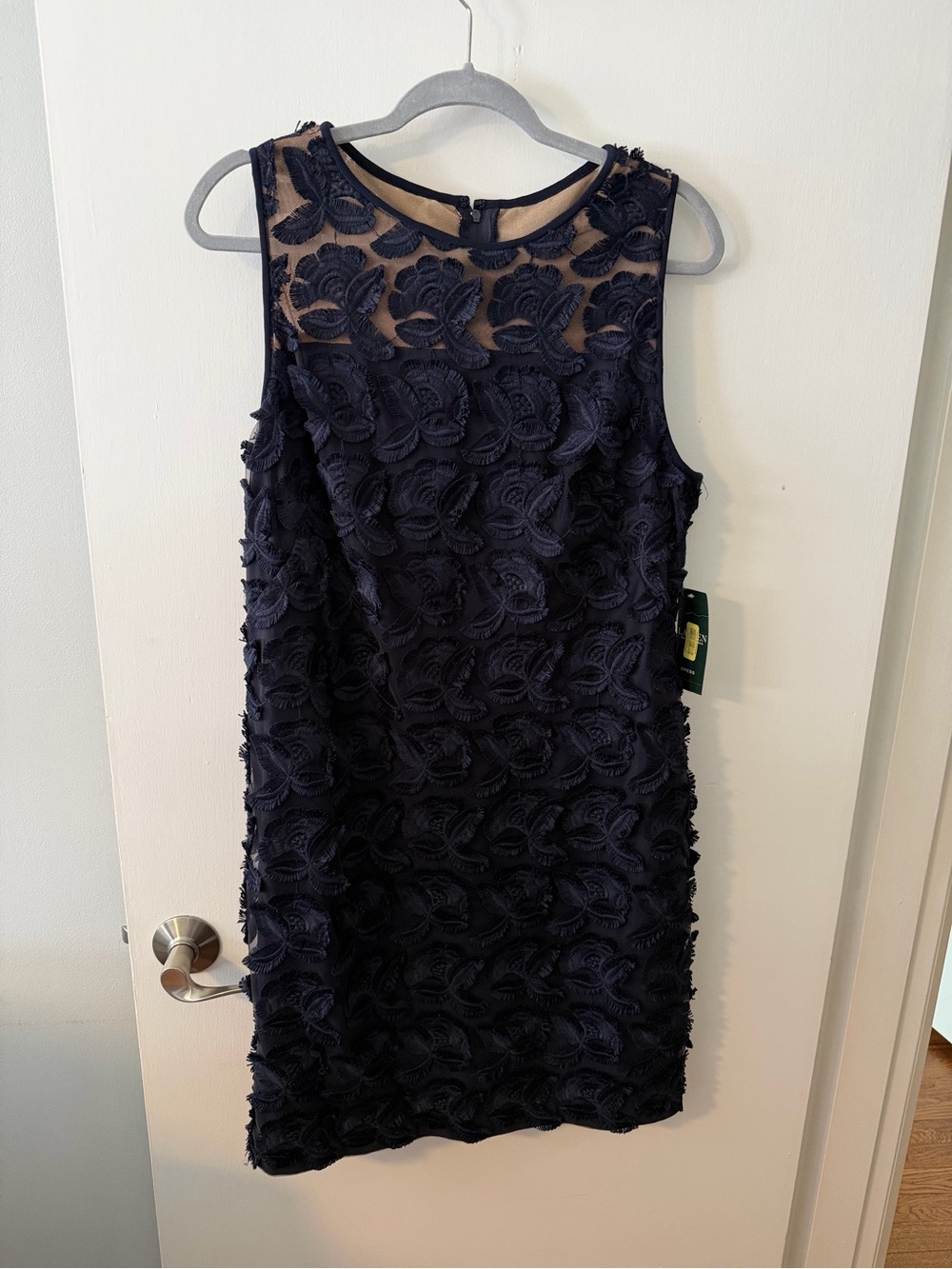 Lauren Ralph Lauren Navy Lace Appliqué Dress 16 NWT Wedding Guest MOB Midi - Picture 2 of 6
